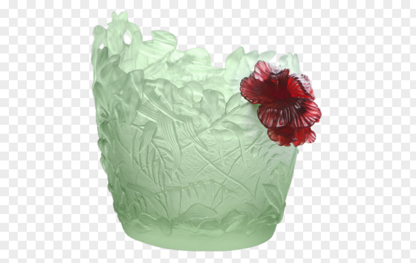 Daum Vase Lead Glass Hibiscus PNG