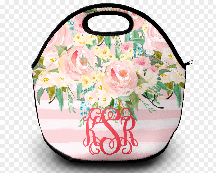 Pastel Flowers Lunchbox Monogram Tote Bag Towel PNG