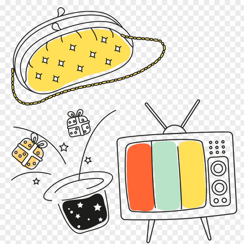 Hand-painted TV And Shoulder Bag Television Cartoon Illustration PNG