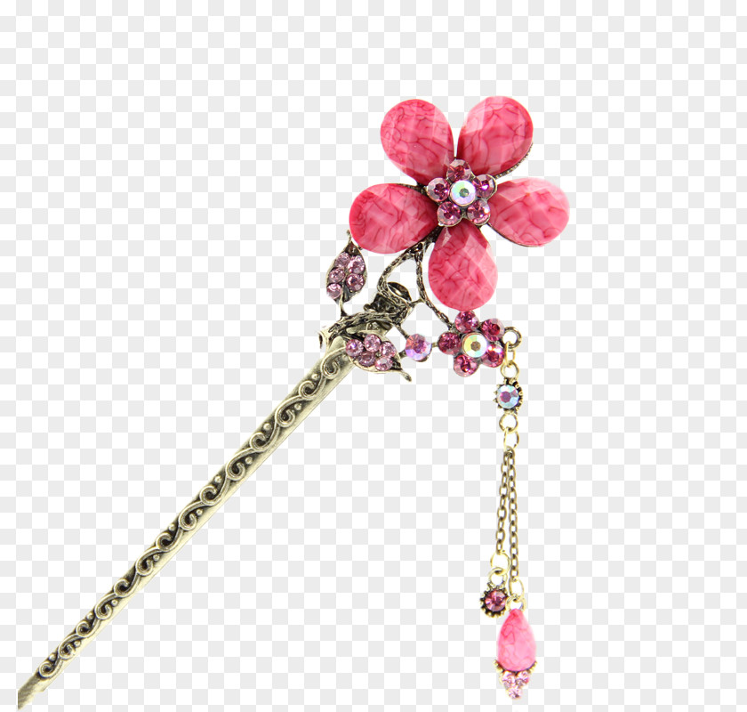 Pink Diamond Pendant Retro Bob Hairpin Designer PNG