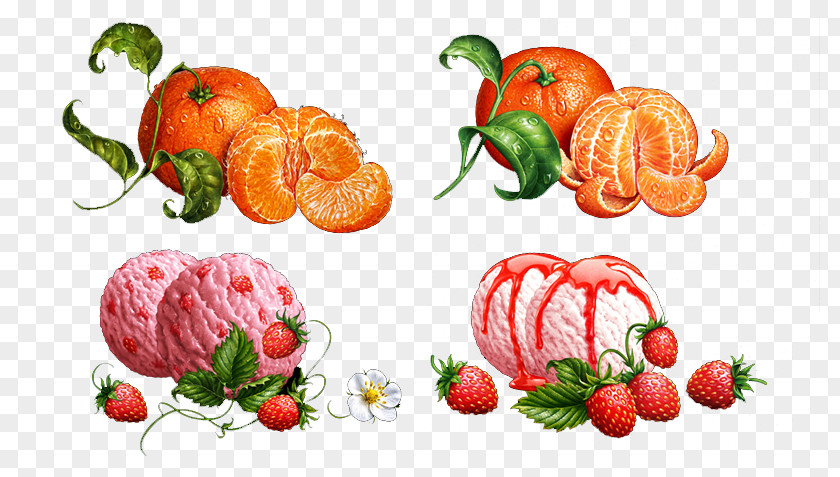 Painted Orange And Strawberry Ice Cream Ball Juice Milkshake PNG