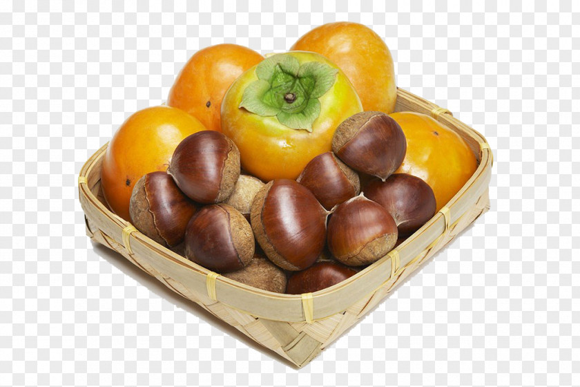 A Basket Of Persimmon And Chestnut Fruit Chinese PNG