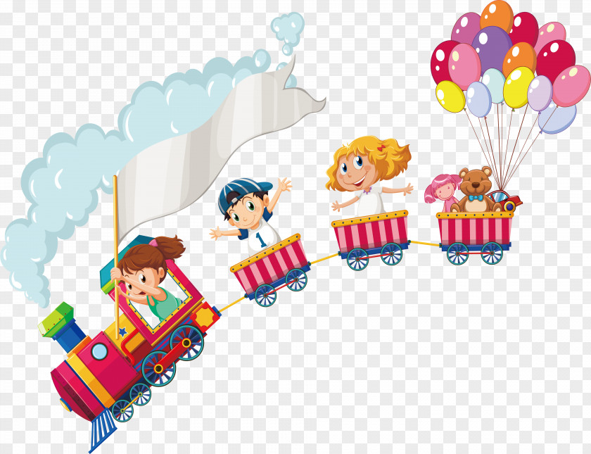 Children On A Small Train Drawing Stock Illustration Child PNG