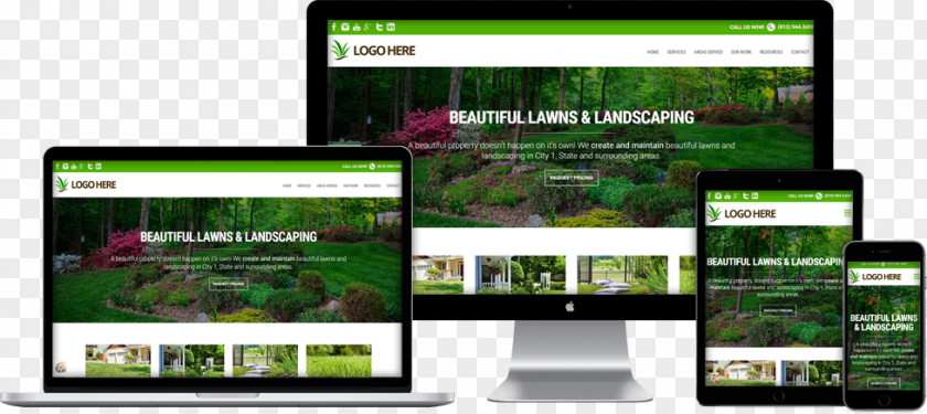 Garden Care Web Template System Lawn Landscaping Responsive Design PNG