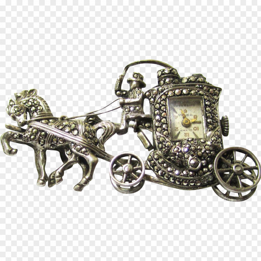 Carriage Jewellery Pocket Watch Brooch Antique PNG