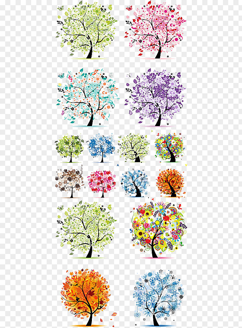 Variety Of Seasons Abstract Tree Vector Material The Four Spring Winter PNG