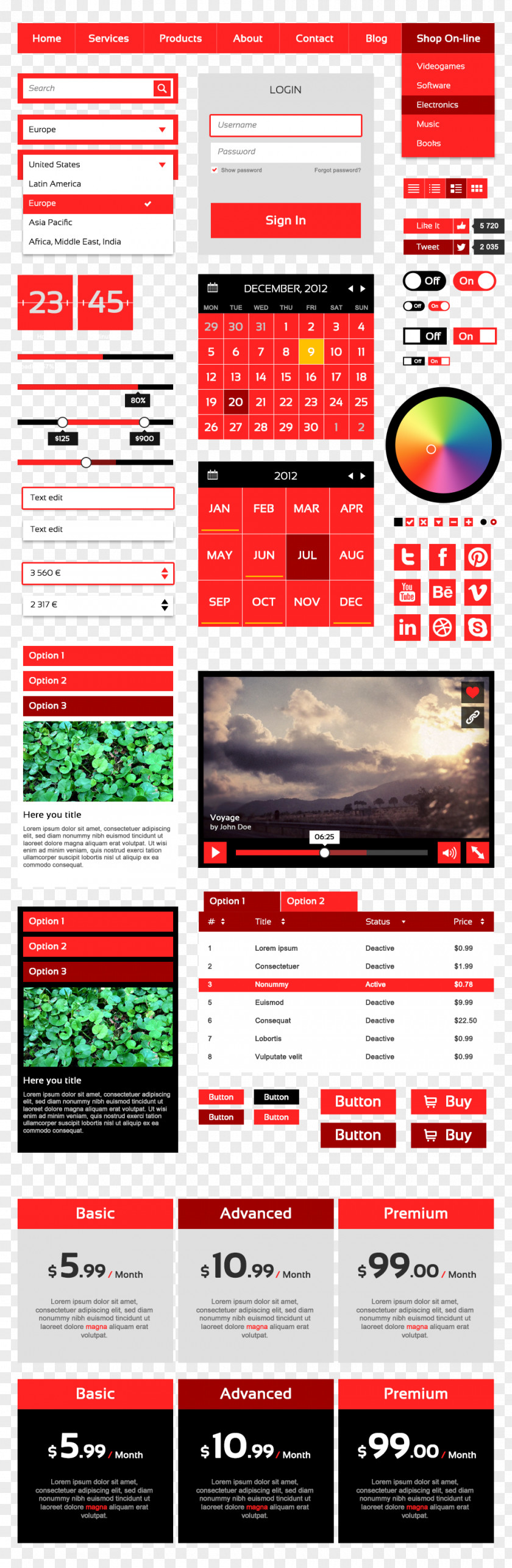 Red UI Kit Collection User Interface Design Metro Icon PNG