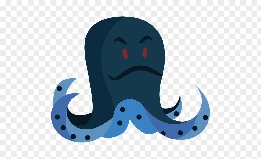 Electric Blue Moustache Octopus Cartoon PNG