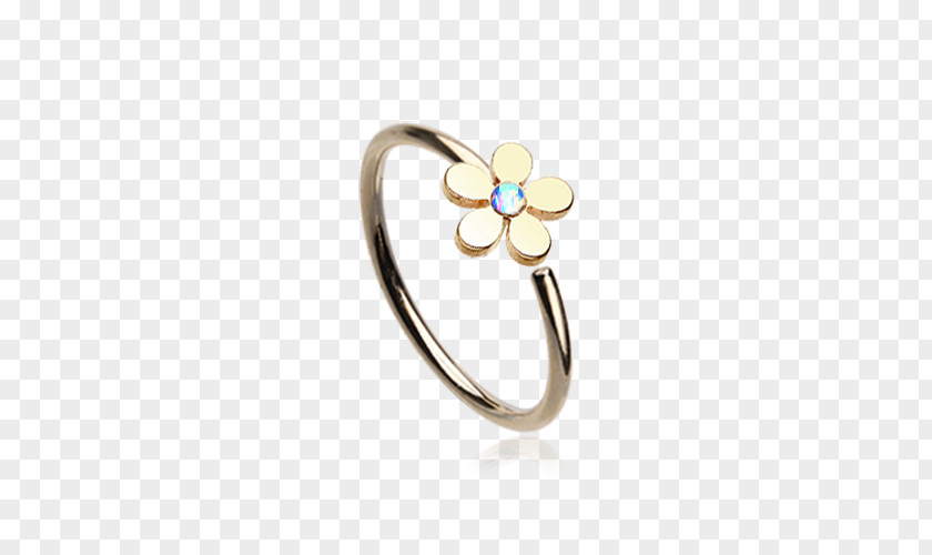 Flower Bones Ring Body Jewellery Nose Piercing Gold PNG