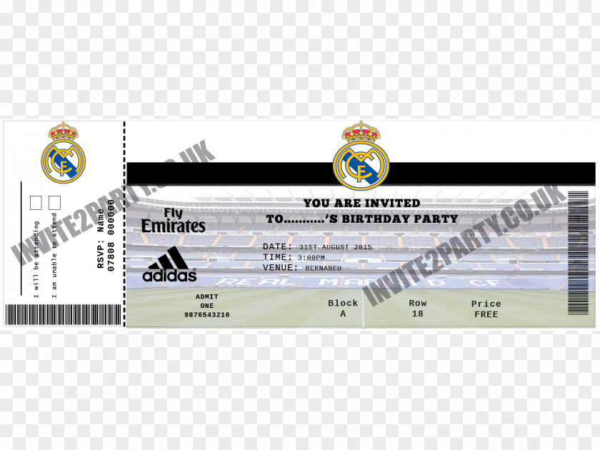Birthday Invitation Madridista Card Brand Font PNG