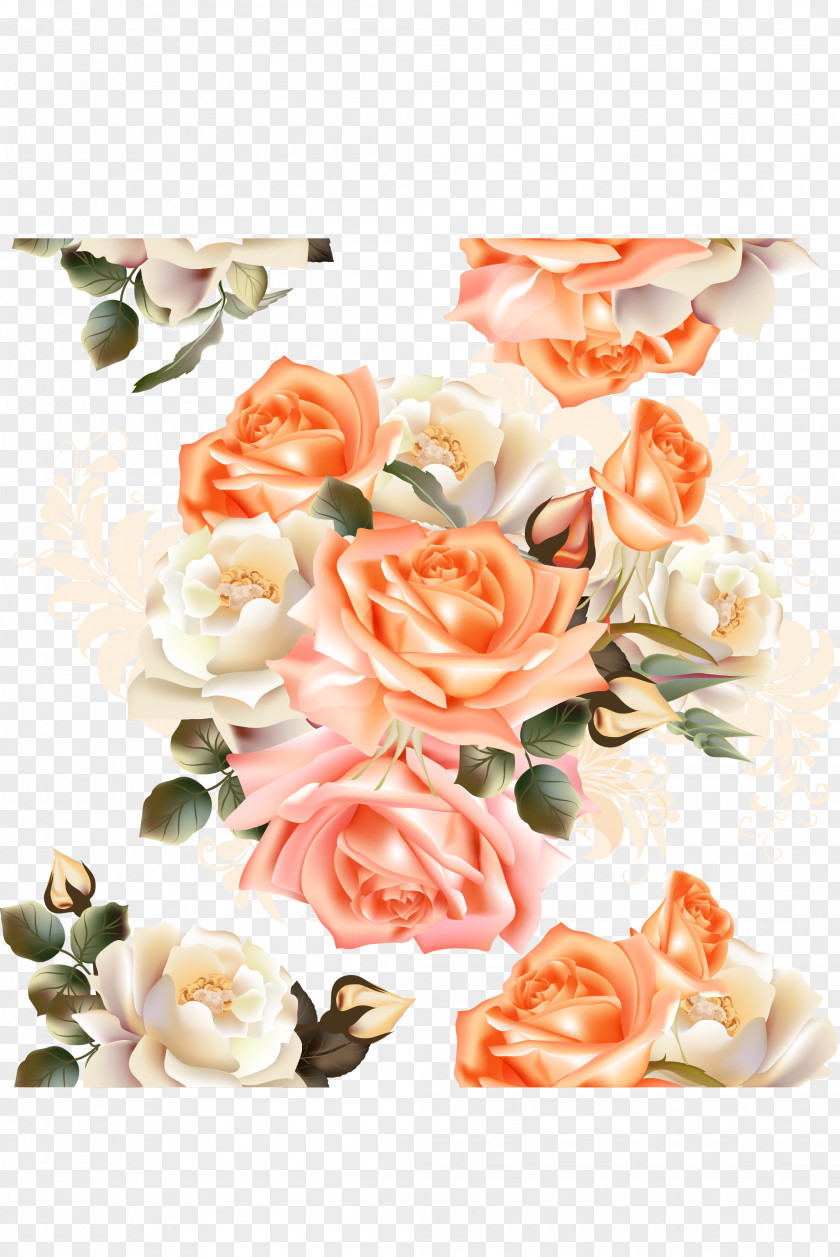 Vector Retro Roses Rose Flower Pattern PNG