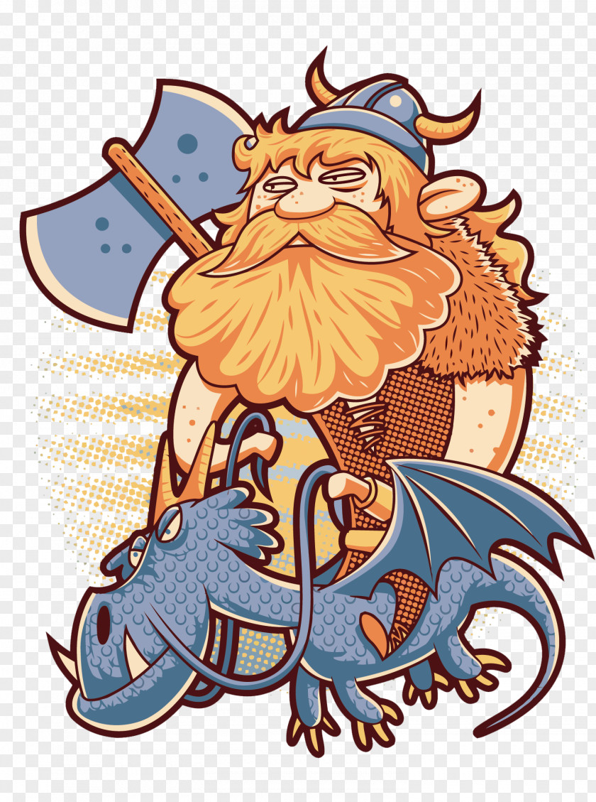 Vector Viking And Dragon Drawing Cartoon Illustration PNG