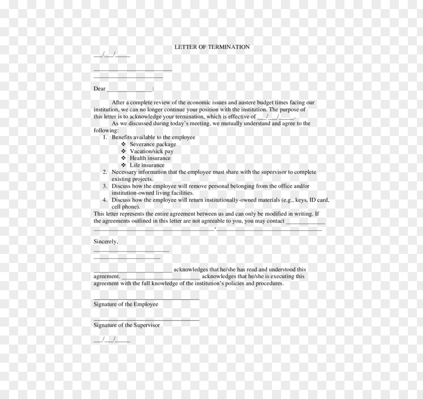 Termination Of Employment Contract Letter Résumé PNG