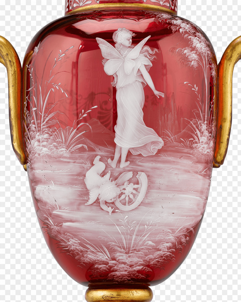 Glass Vase Cranberry Bohemian Victorian Era PNG