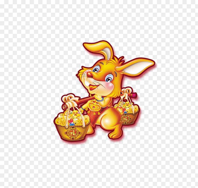 Gold Bunny Greeting Card Chinese New Year Rabbit PNG