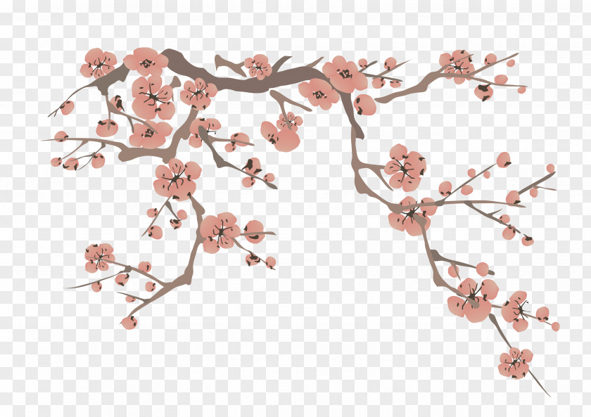 Peach Blossom Plum Ink Wash Painting Euclidean Vector PNG