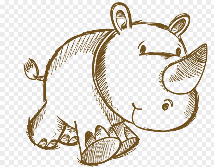 Hand Drawn Rhino Rhinoceros Drawing Cartoon Animal PNG