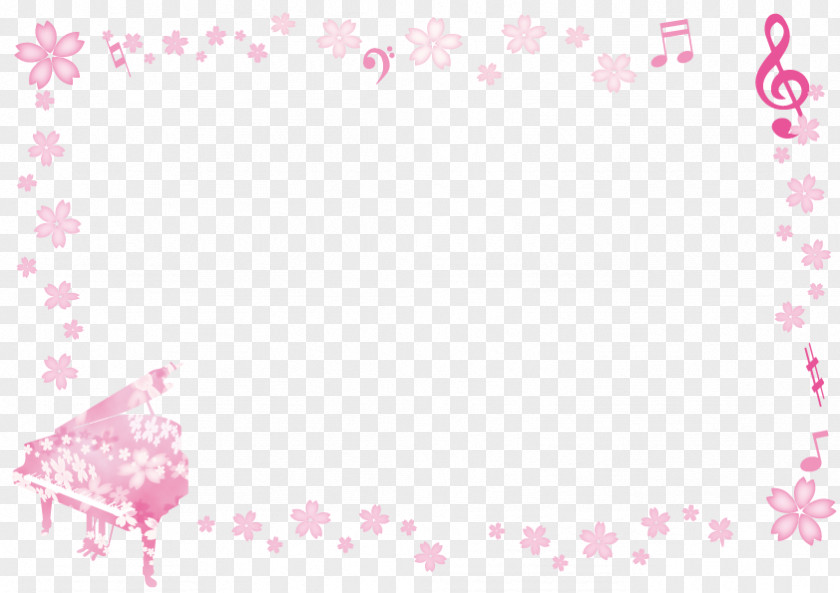 Piano Cherry Blossom Pattern And Sound Sign Frame. PNG