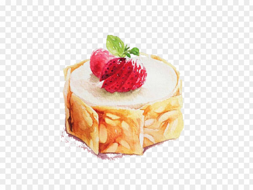 Strawberry Cake Painted Picture Material Toast Watercolor Painting Dessert Tart Illustration PNG