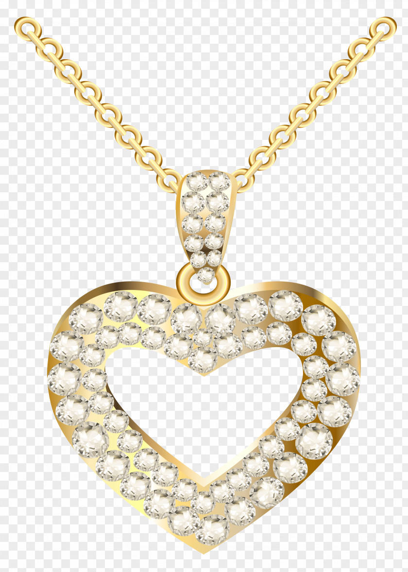 Golden Heart Necklace With Diamonds Clipart Jewellery Pendant Clip Art PNG