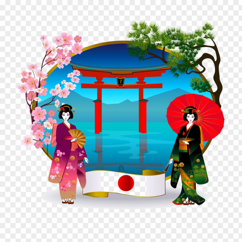 Japanese Beauty Japan Kimono Geisha Illustration PNG