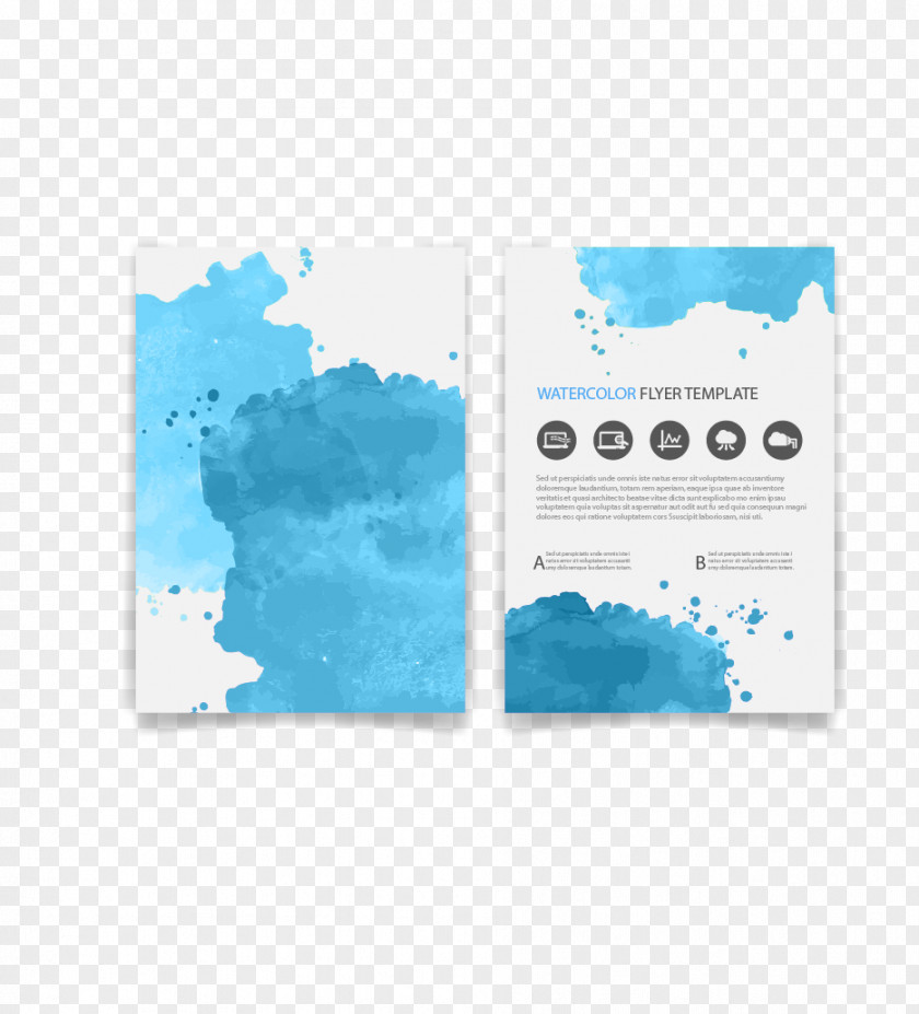 Blue Ink Watercolor Vector Brochure Flyer Painting Euclidean PNG