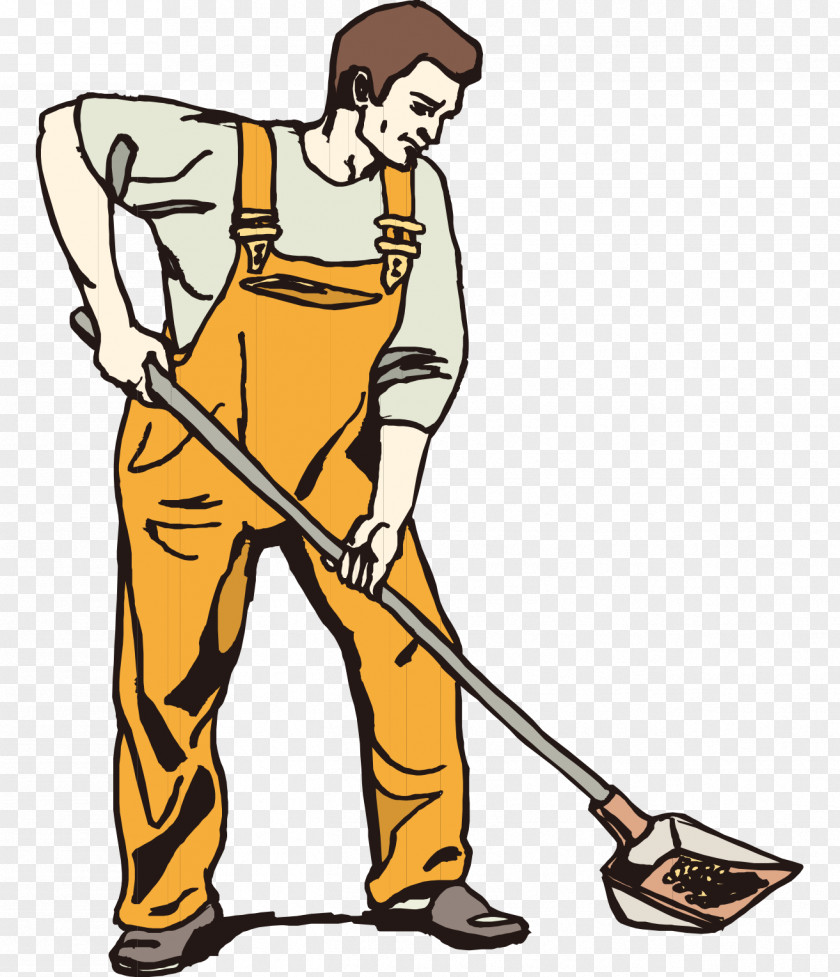 Hand-painted Cartoon Man With A Shovel Cleaning Snow Removal Clip Art PNG