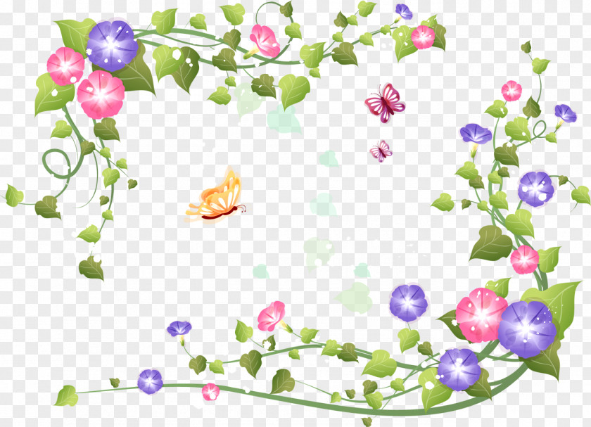 Hi Word Flower Japanese Morning Glory Butterfly Clip Art PNG