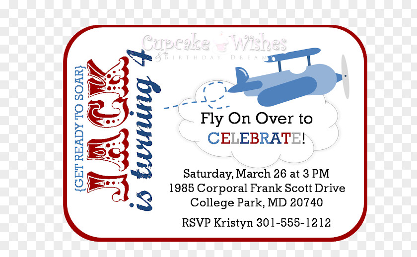 Airplane Party Invitations Cupcake Birthday PNG