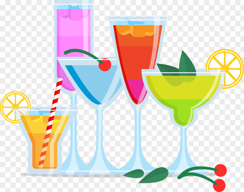 Colorful Cocktail Garnish Juice Wine Glass Clip Art PNG
