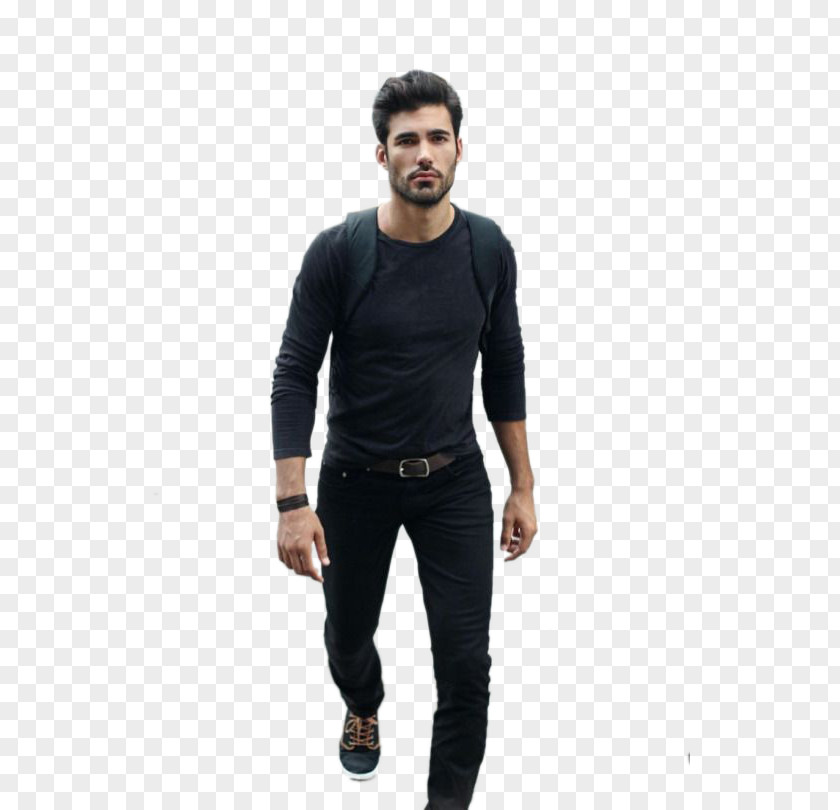 Handsome Male Model In Europe And America T-shirt Jeans Slim-fit Pants Clothing PNG