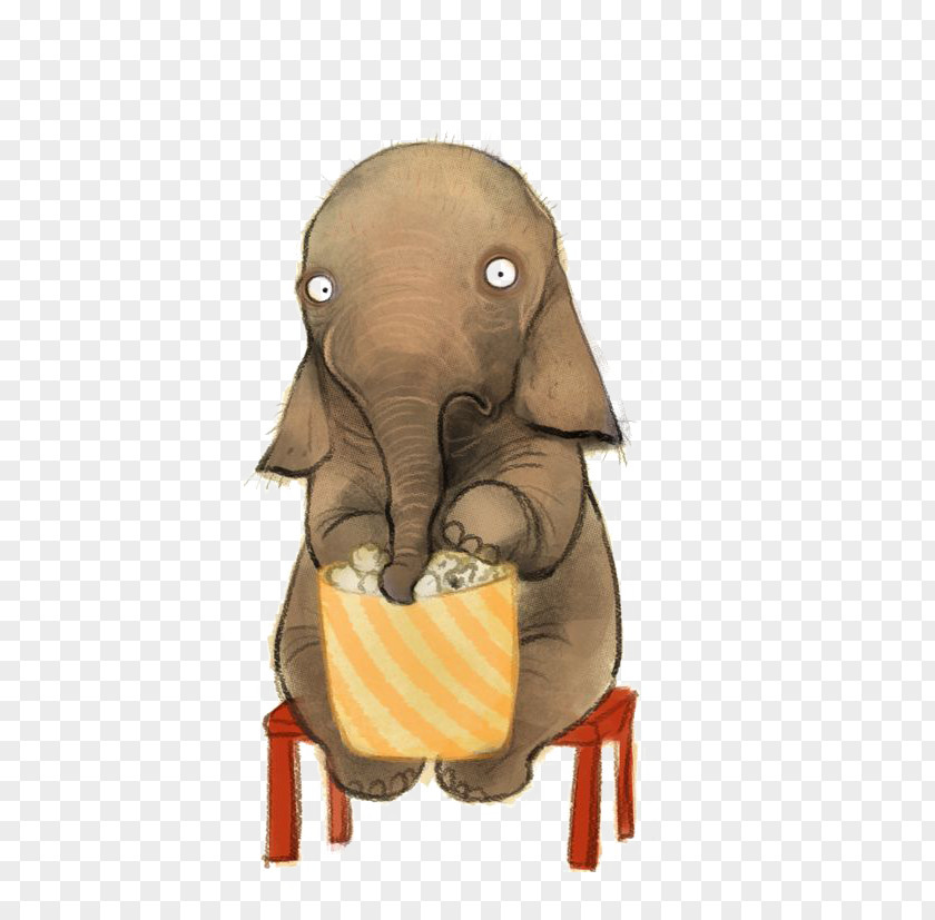 Elephant Popcorn Drawing Illustration PNG