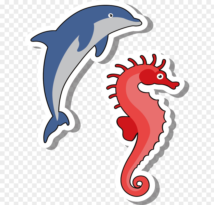 Cute Dolphin Hippocampus Seahorse Cartoon Illustration PNG