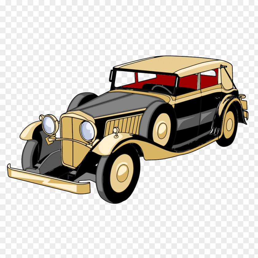 Cartoon Illustration Painted Yellow Vintage Car Sports PNG
