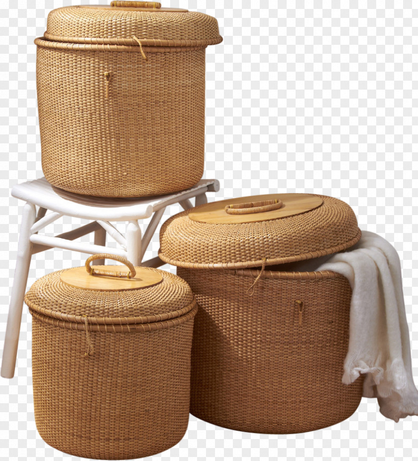 Wicker Basket Lid Hamper Rattan PNG