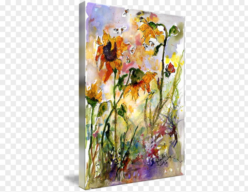 Watercolor Bee Floral Design Painting Art Still Life Flower PNG