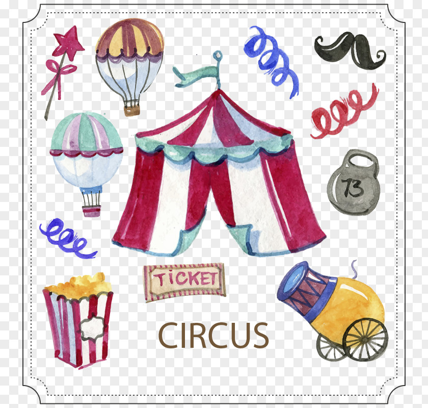 Hand-painted Tent Hot Air Balloon Vector Circus Watercolor Painting Graphic Design PNG