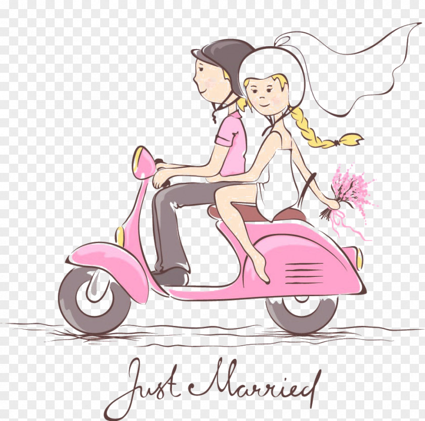 Motorcycle Couple Scooter Wedding Invitation Bridegroom PNG