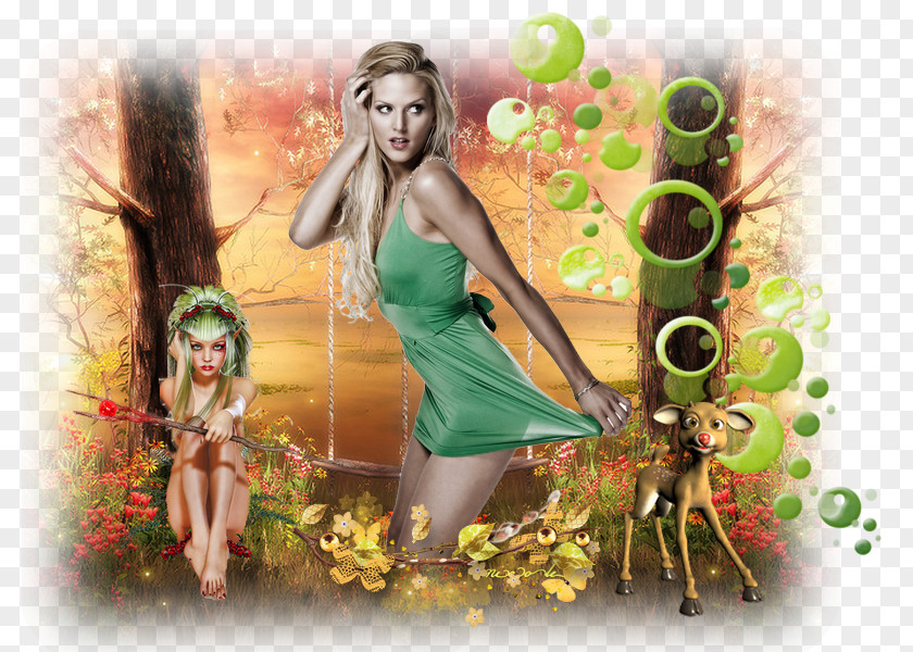 Fairy Green Flower Photomontage PNG