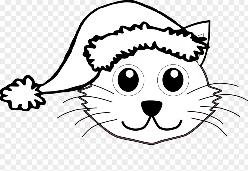 Free Black And White Christmas Clipart The Cat In Hat Santa Claus Kitten Clip Art PNG