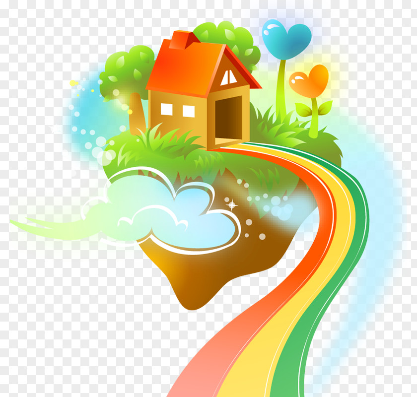 Cartoon House Rainbow Road Child Poster Fairy Tale PNG
