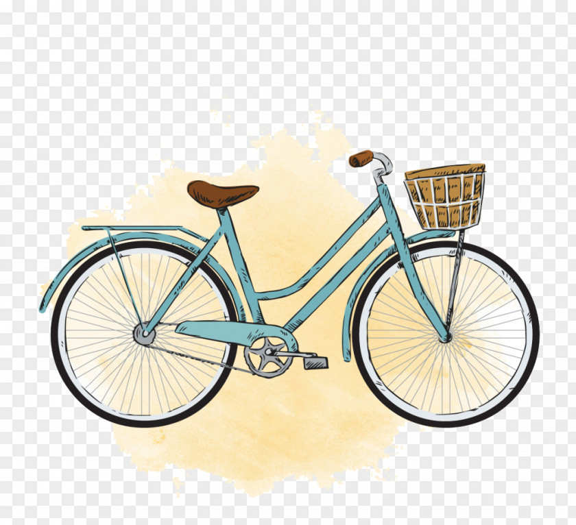 Cartoon Bicycle City Watercolor Painting Vintage Clothing PNG