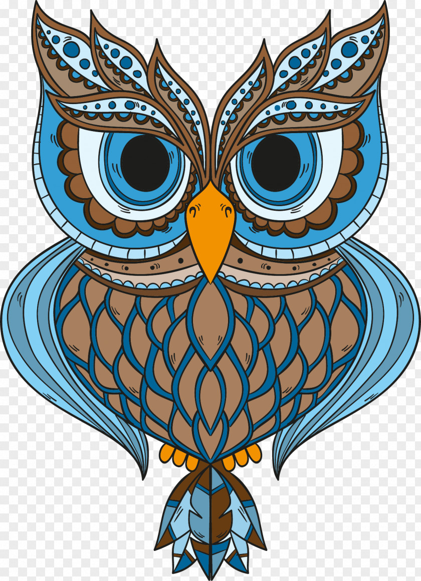 Blue Feather Owl Drawing Art Vintage Clothing PNG