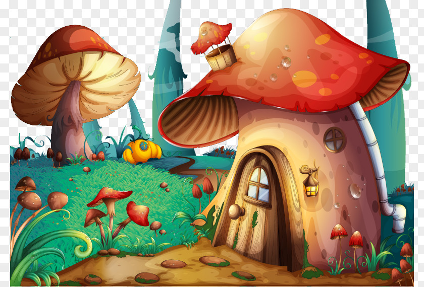 Mushroom Castle House Drawing Illustration PNG