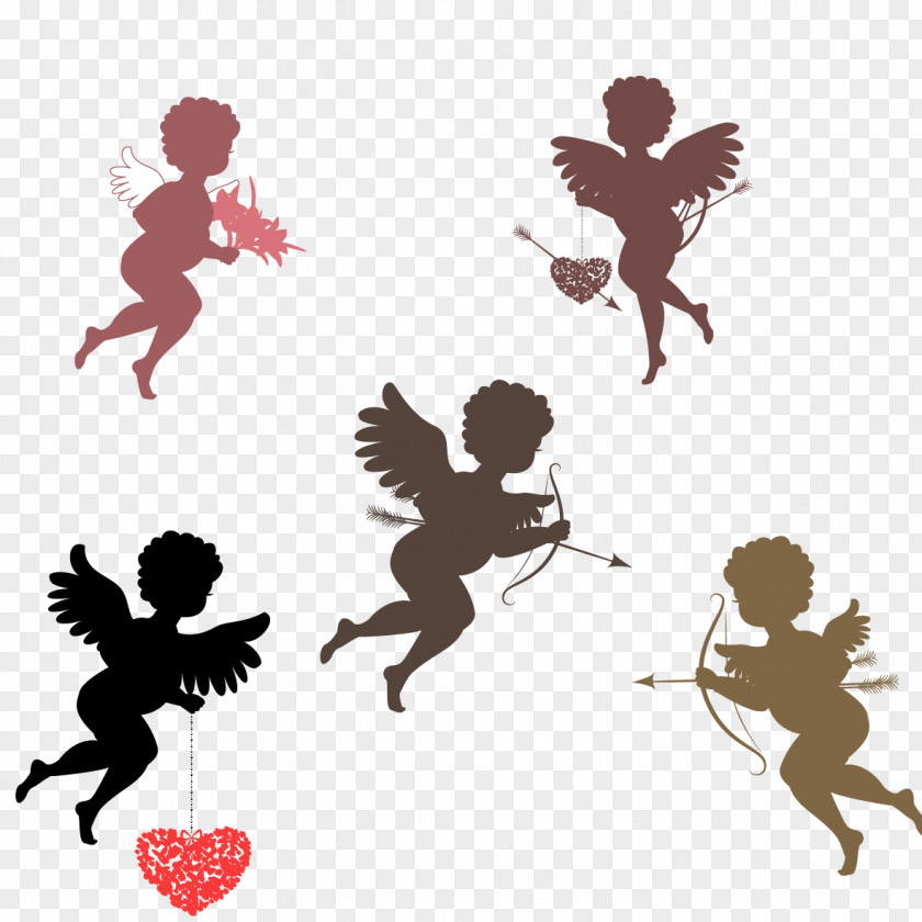 Romantic Angel Vector Psyche Revived By Cupids Kiss Silhouette Illustration PNG