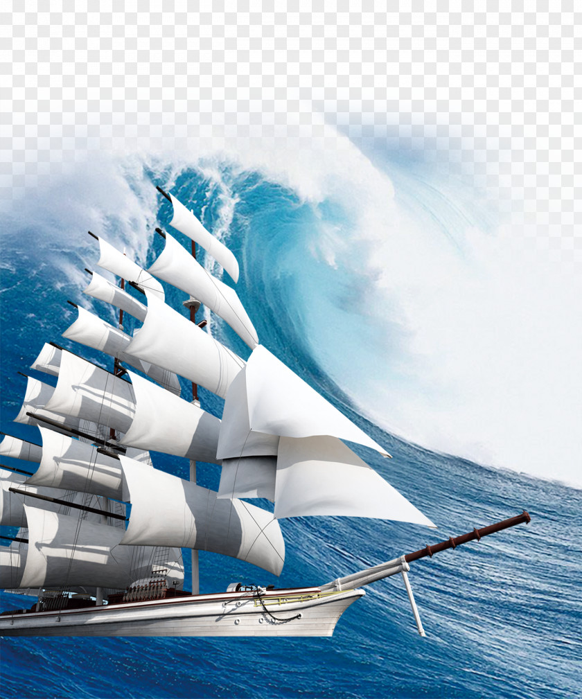 Sea Wave Sailing Ship Wallpaper PNG