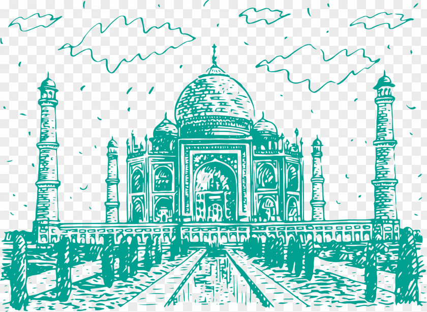 Vector Landscape Painting Taj Mahal Yamuna Travel PNG
