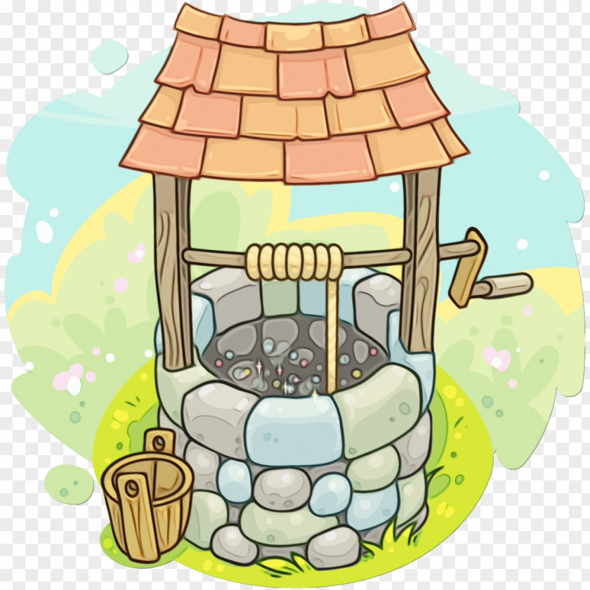 Water Well Cartoon Watercolor Background PNG