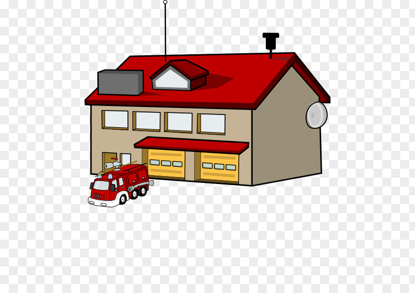 Cartoon Firehouse Fire Department Station Engine Firefighter Clip Art PNG