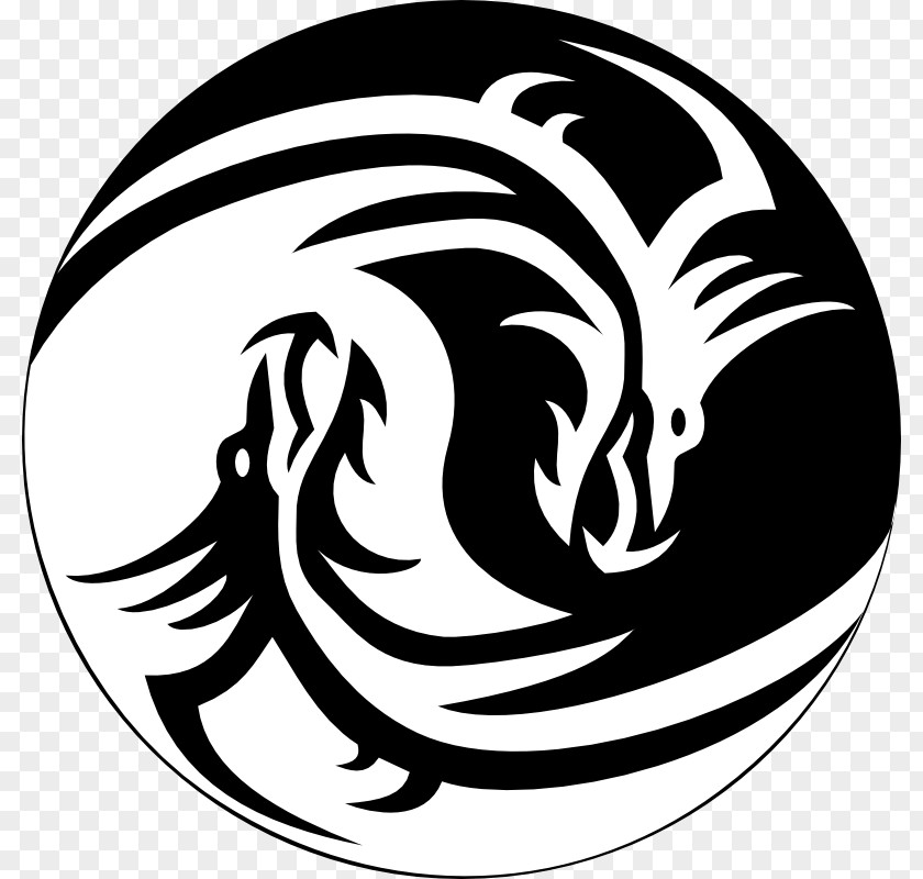 Dragon Black And White Yin Yang Chinese Clip Art PNG